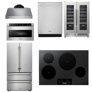 THOR Kitchen Package - 30" Induction Cooktop, Range Hood, Microwave, Refrigerator, Dishwasher, Wine Cooler, AP-TIH30-C-6