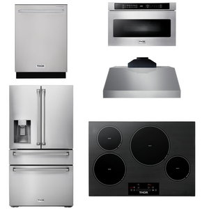 THOR Kitchen Package - 30" Induction Cooktop, Range Hood, Microwave, Refrigerator with Water and Ice Dispenser, Dishwasher