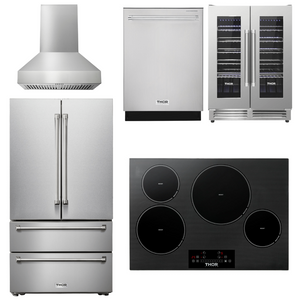 THOR Kitchen Package - 30" Induction Cooktop, Range Hood, Refrigerator, Dishwasher, Wine Cooler, AP-TIH30-W-3