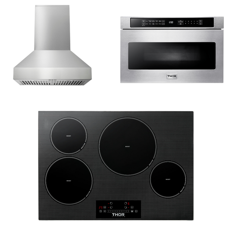 Thor Kitchen Package - 30" Induction Cooktop, Range Hood, Microwave, AP-TIH30-W-4