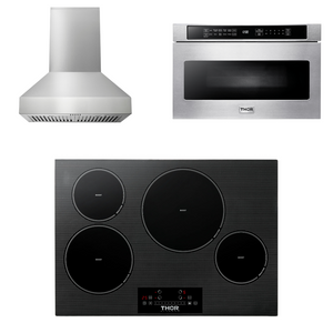 THOR Kitchen Package - 30" Induction Cooktop, Range Hood, Microwave, AP-TIH30-W-4