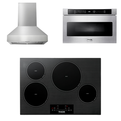 THOR Kitchen Package - 30" Induction Cooktop, Range Hood, Microwave, AP-TIH30-W-4