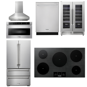 THOR Kitchen Package - 36" Induction Cooktop, Range Hood, Microwave, Refrigerator, Dishwasher, Wine Cooler, AP-TIH36-W-6
