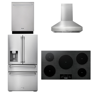 THOR Kitchen Package - 36" Induction Cooktop, Range Hood, Refrigerator with Water and Ice Dispenser, Dishwasher, AP-TIH36-W-7