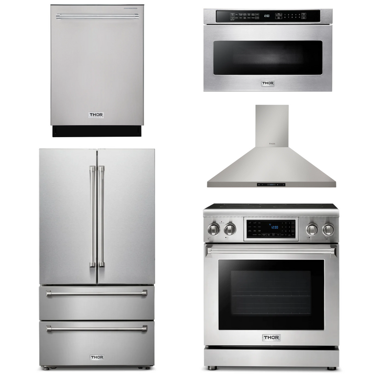 Thor Kitchen Appliance Package - 30 In. Electric Range, Range Hood, Microwave Drawer, Refrigerator, Dishwasher, AP-TRE3001-7