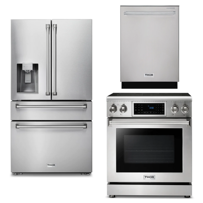 Thor Kitchen Appliance Package - 30 In. Electric Range, Refrigerator with Water and Ice Dispenser, Dishwasher, AP-TRE3001-9