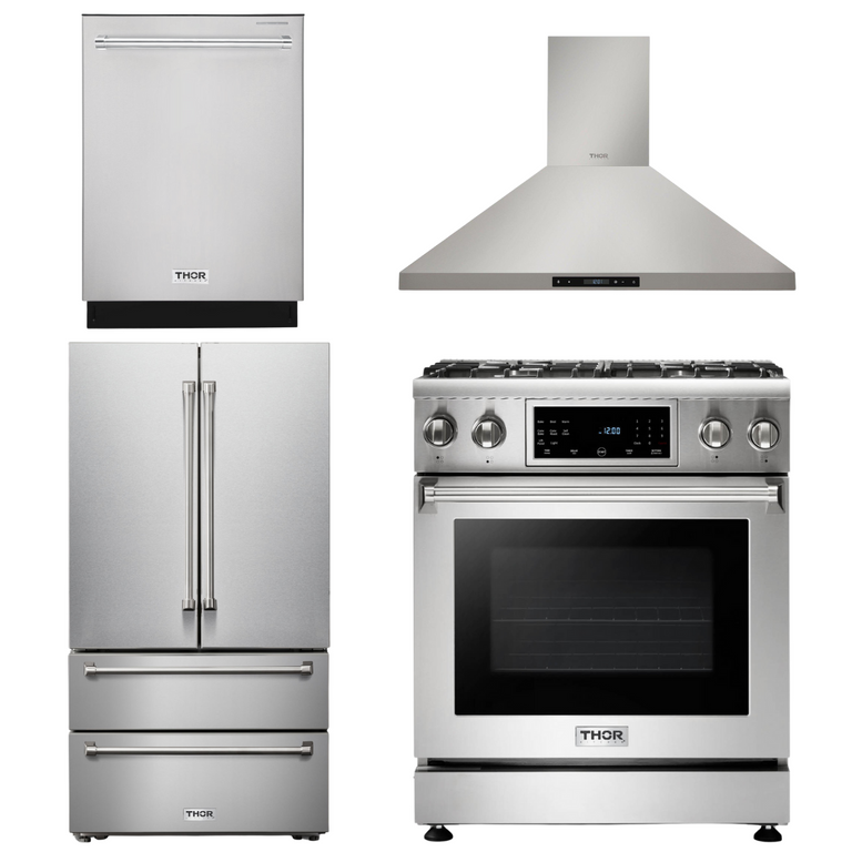 Thor Kitchen Package - 30" Propane Gas Range, Range Hood, Refrigerator, Dishwasher, AP-TRG3001LP-3