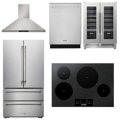 THOR Kitchen Package - 30" Induction Cooktop, Range Hood, Refrigerator, Dishwasher, Wine Cooler, AP-TIH30-4