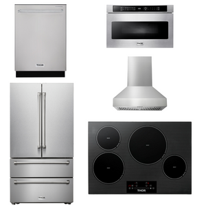 THOR Kitchen Package - 30" Induction Cooktop, Range Hood, Microwave, Refrigerator, Dishwasher, AP-TIH30-W-5