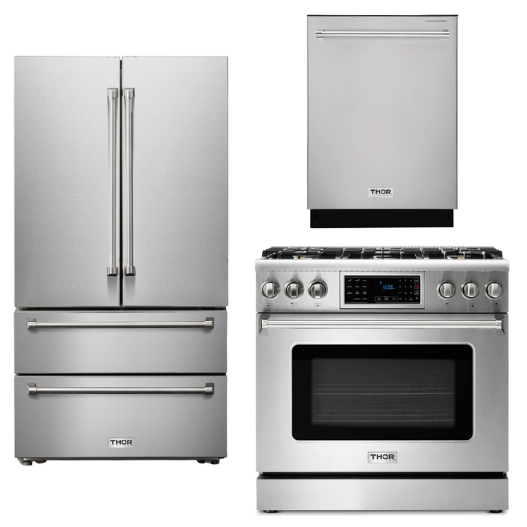 Thor Kitchen Appliance Package - 36 In. Natural Gas Range, Refrigerator, Dishwasher, AP-TRG3601-2