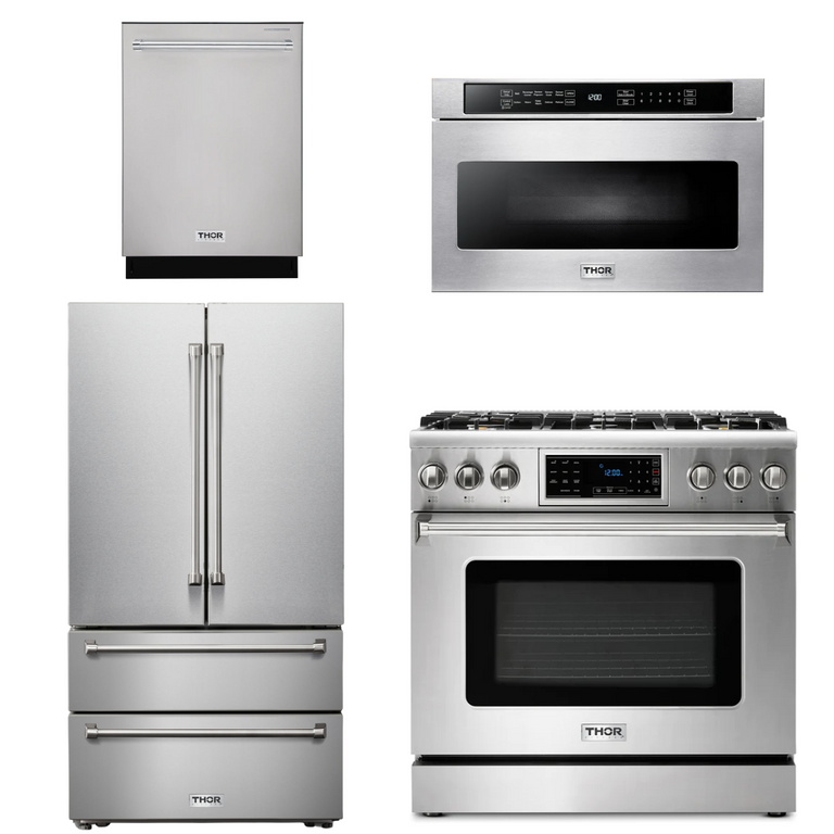 Thor Kitchen Appliance Package - 36 In. Propane Gas Range, Microwave Drawer, Refrigerator, Dishwasher, AP-TRG3601LP-6