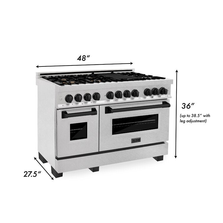 ZLINE Autograph 48 in. Gas Burner/Electric Oven in DuraSnow® Stainless Steel with Matte Black Accents, RASZ-SN-48-MB