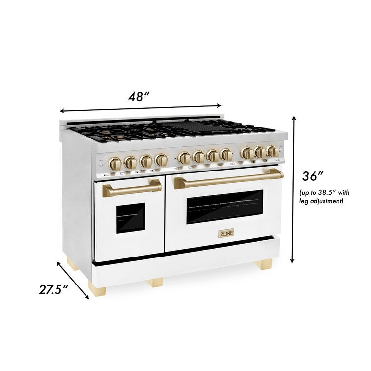 ZLINE Autograph 48 in. Dual Fuel Range White Matte Door with Gold