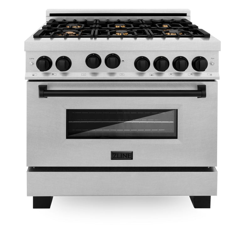 ZLINE Autograph Edition 36 in. 4.6 cu. ft. Gas Burner/Gas Oven Range in DuraSnow® with Matte Black Accents, RGSZ-SN-36-MB