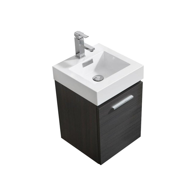 Bliss 16 in. Wall Mount Modern Bathroom Vanity - High Gloss Gray Oak