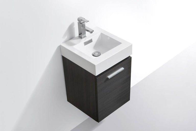 Bliss 16 in. Wall Mount Modern Bathroom Vanity - High Gloss Gray Oak