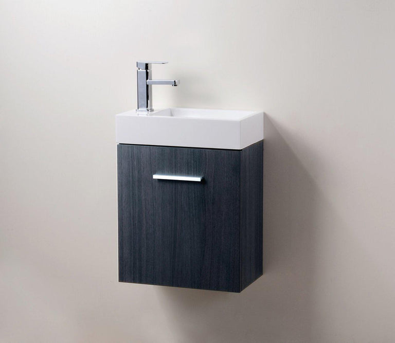 Bliss 18 in. Wall Mount Modern Bathroom Vanity - High Gloss Gray Oak