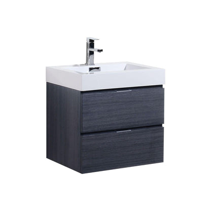 Bliss 24 in. Wall Mount Modern Bathroom Vanity - Gray Oak