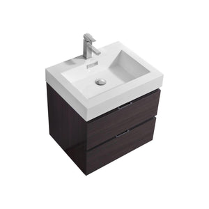 Bliss 24 in. Wall Mount Modern Bathroom Vanity - High Gloss Gray Oak