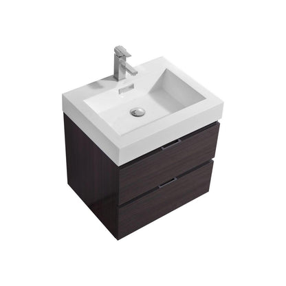Bliss 24 in. Wall Mount Modern Bathroom Vanity - High Gloss Gray Oak