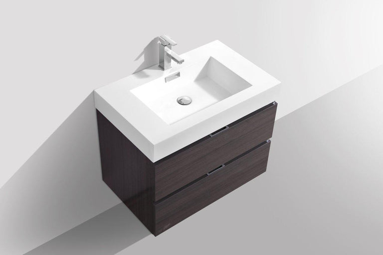 Bliss 30 in. Wall Mount Modern Bathroom Vanity - High Gloss Gray Oak