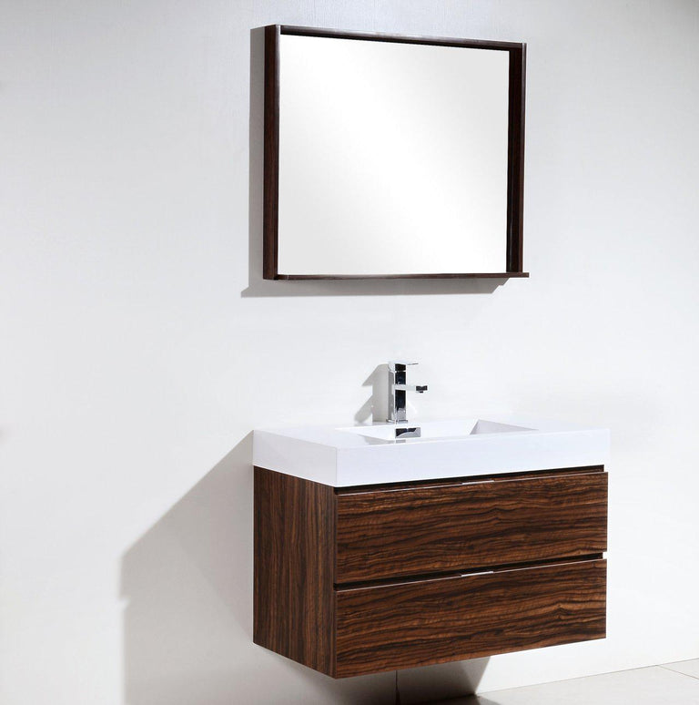 Bliss 36 in. Wall Mount Modern Bathroom Vanity - Walnut