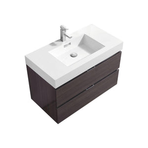 Bliss 36 in. Wall Mount Modern Bathroom Vanity - High Gloss Gray Oak
