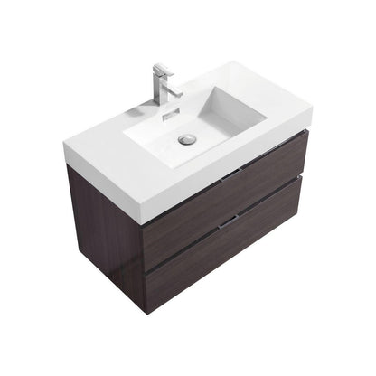 Bliss 36 in. Wall Mount Modern Bathroom Vanity - High Gloss Gray Oak