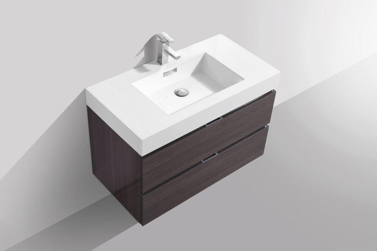 Bliss 36 in. Wall Mount Modern Bathroom Vanity - High Gloss Gray Oak