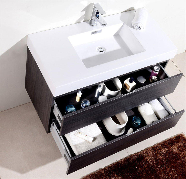 Bliss 40 in. Wall Mount Modern Bathroom Vanity - Gray Oak