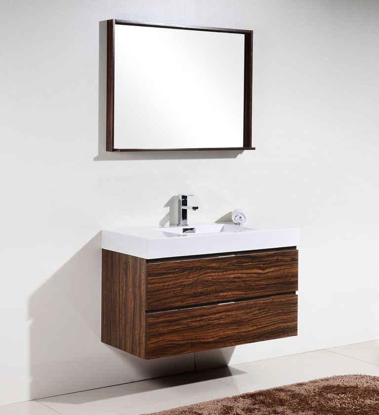 Bliss 40 in. Wall Mount Modern Bathroom Vanity - Walnut