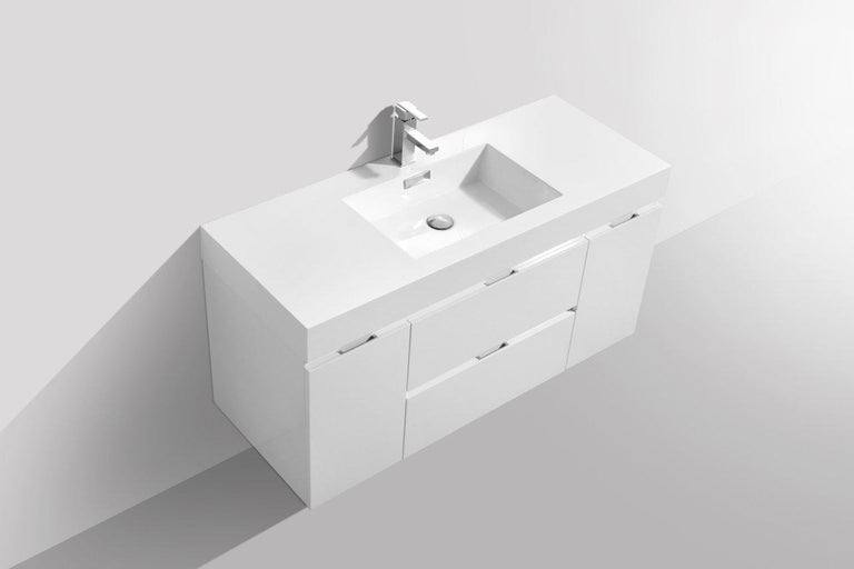 Bliss 48 in. Wall Mount Modern Bathroom Vanity - High Gloss White