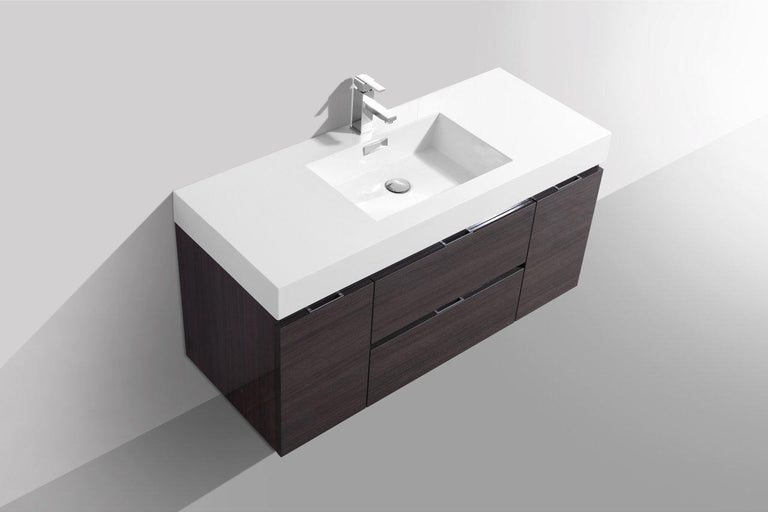 Bliss 48 in. Wall Mount Modern Bathroom Vanity - High Gloss Gray Oak