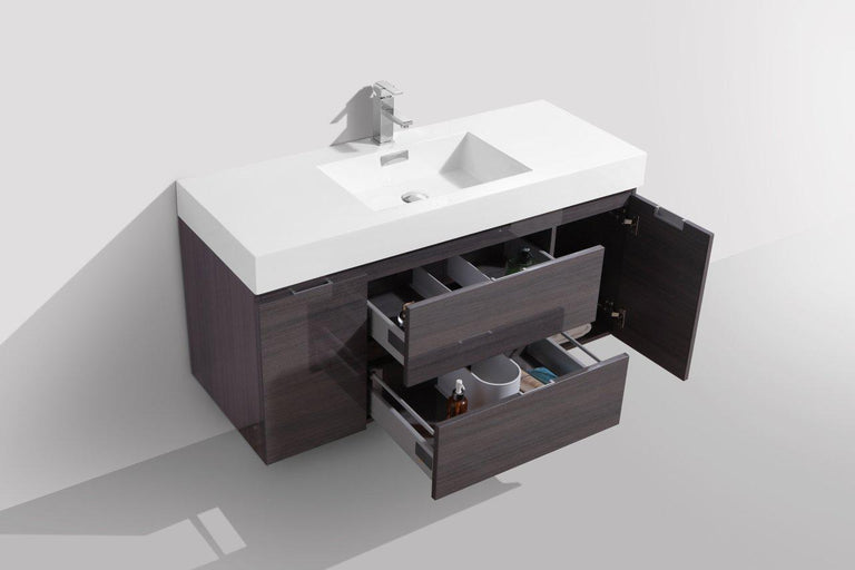 Bliss 48 in. Wall Mount Modern Bathroom Vanity - High Gloss Gray Oak