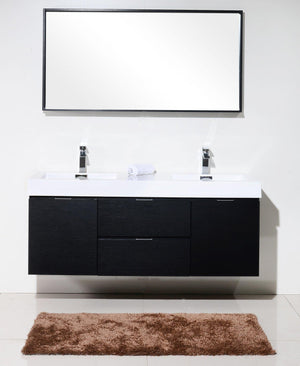 KubeBath Bliss 60 in. Double Sink Wall Mount Modern Bathroom Vanity - Black, BSL60D-BK