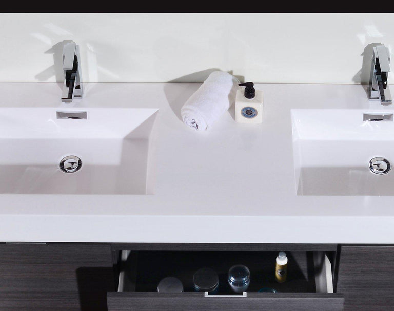 KubeBath Bliss 60 in. Double Sink Wall Mount Modern Bathroom Vanity - Gray Oak, BSL60D-GO