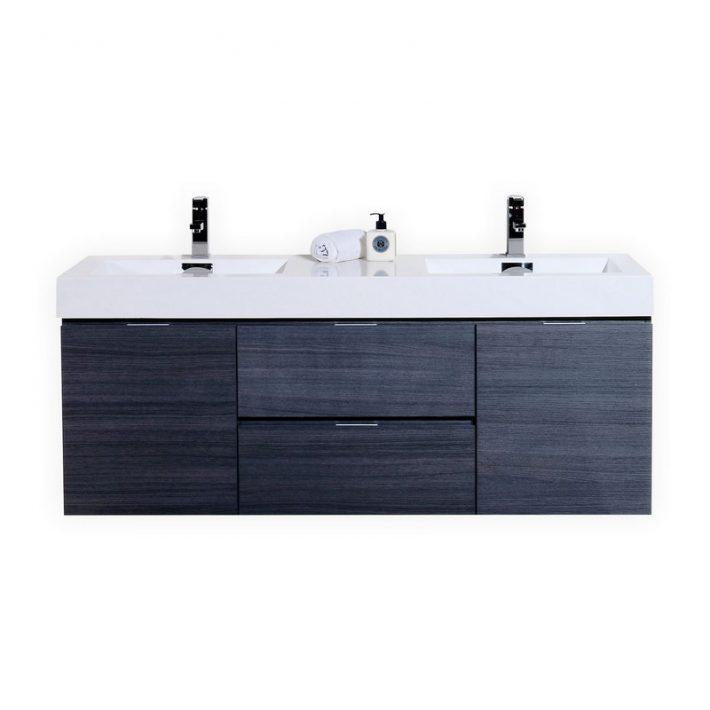 KubeBath Bliss 60 in. Double Sink Wall Mount Modern Bathroom Vanity - Gray Oak, BSL60D-GO