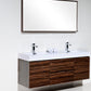 KubeBath Bliss 60 in. Double Sink Wall Mount Modern Bathroom Vanity - Walnut, BSL60D-WNT