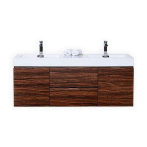 KubeBath Bliss 60 in. Double Sink Wall Mount Modern Bathroom Vanity - Walnut, BSL60D-WNT