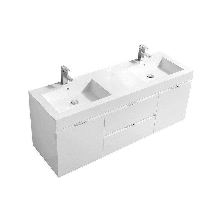 KubeBath Bliss 60 in. Double Sink Wall Mount Modern Bathroom Vanity - High Gloss White, BSL60D-GW