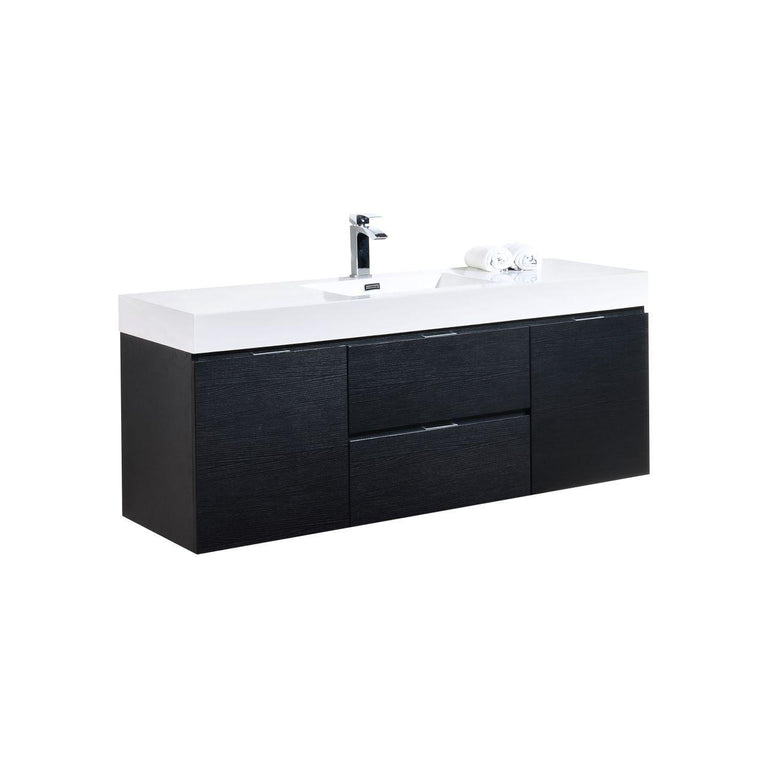 KubeBath Bliss 60 in. Single Sink Wall Mount Modern Bathroom Vanity - Black, BSL60S-BK