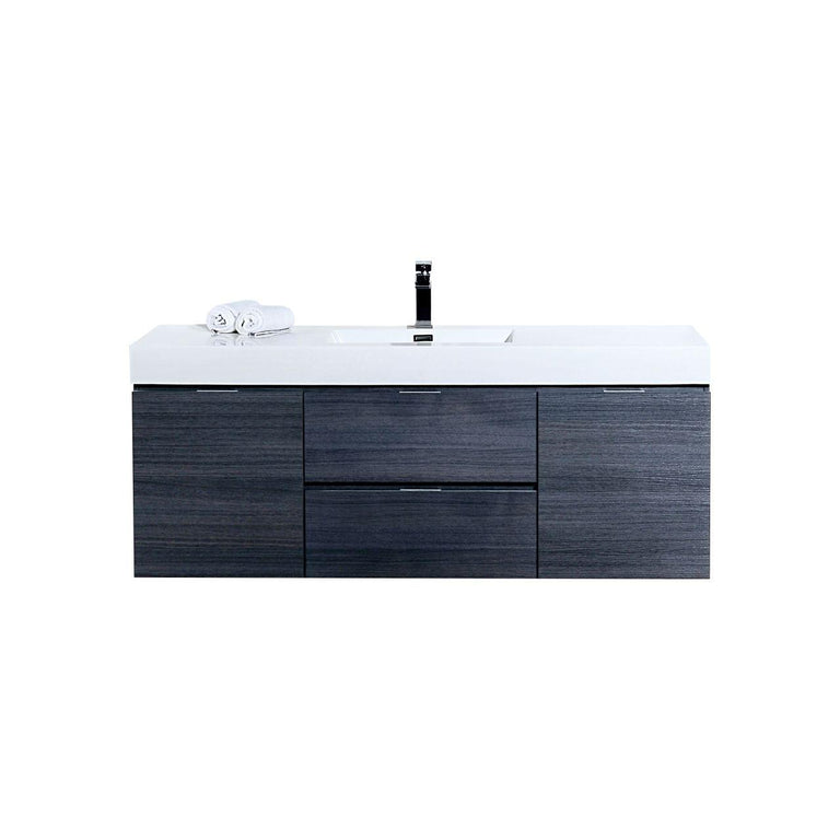 KubeBath Bliss 60 in. Single Sink Wall Mount Modern Bathroom Vanity - Gray Oak, BSL60S-GO