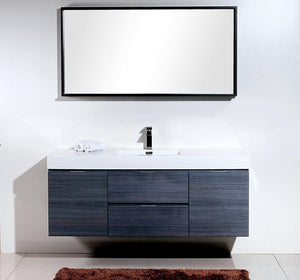KubeBath Bliss 60 in. Single Sink Wall Mount Modern Bathroom Vanity - Gray Oak, BSL60S-GO