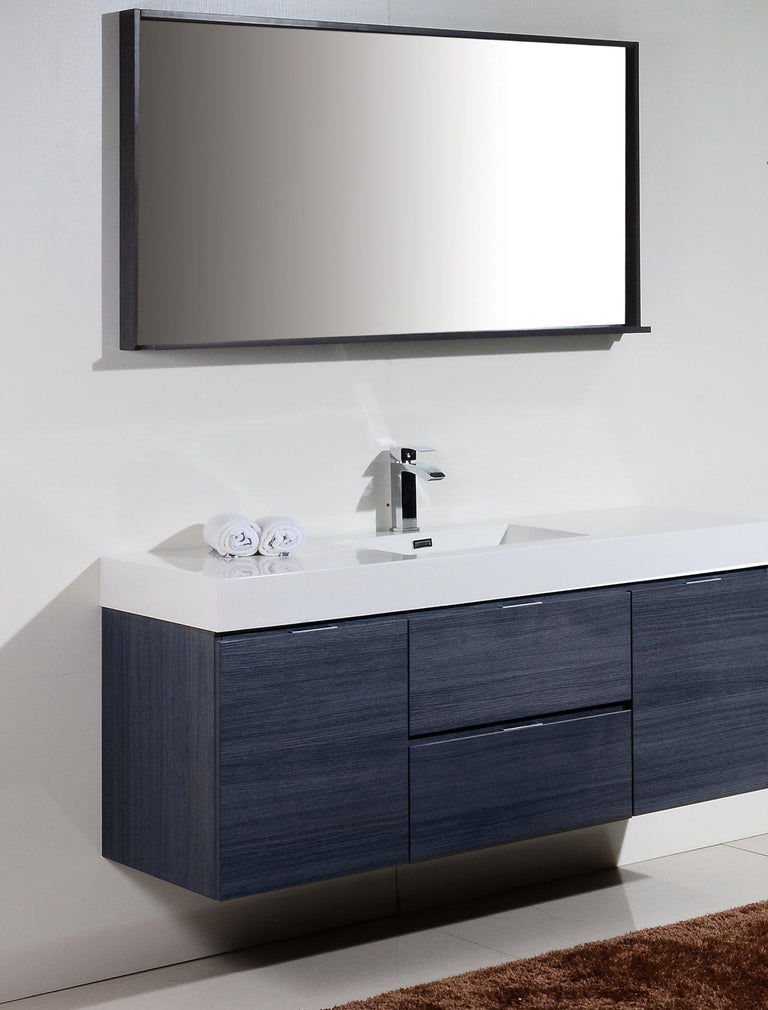 KubeBath Bliss 60 in. Single Sink Wall Mount Modern Bathroom Vanity - Gray Oak, BSL60S-GO
