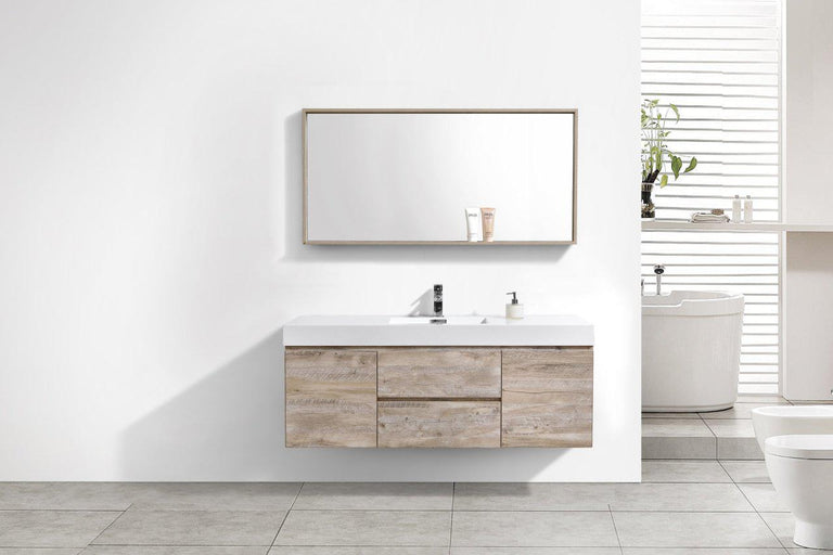 KubeBath Bliss 60 in. Single Sink Wall Mount Modern Bathroom Vanity - Nature Wood, BSL60S-NW