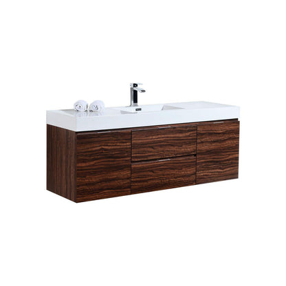 KubeBath Bliss 60 in. Single Sink Wall Mount Modern Bathroom Vanity - Walnut, BSL60S-WNT