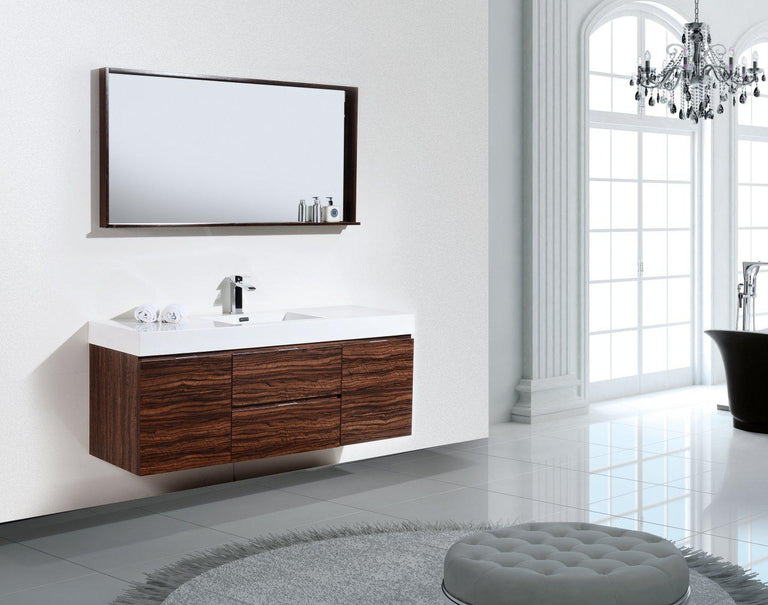 KubeBath Bliss 60 in. Single Sink Wall Mount Modern Bathroom Vanity - Walnut, BSL60S-WNT