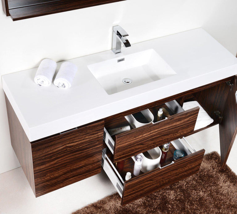 KubeBath Bliss 60 in. Single Sink Wall Mount Modern Bathroom Vanity - Walnut, BSL60S-WNT