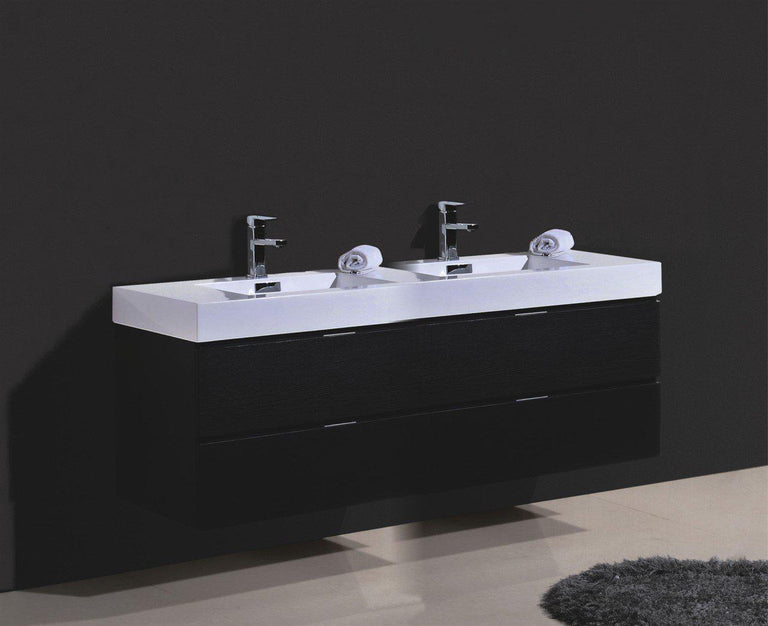 Bliss 72 in. Double Sink Wall Mount Modern Bathroom Vanity - Black
