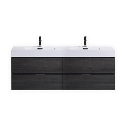 Bliss 72 in. Double Sink Wall Mount Modern Bathroom Vanity - Gray Oak